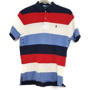 Polo Ralph Lauren Polo Shirt Mens Large Navy Red White Blue Rugby Stripe Cotton